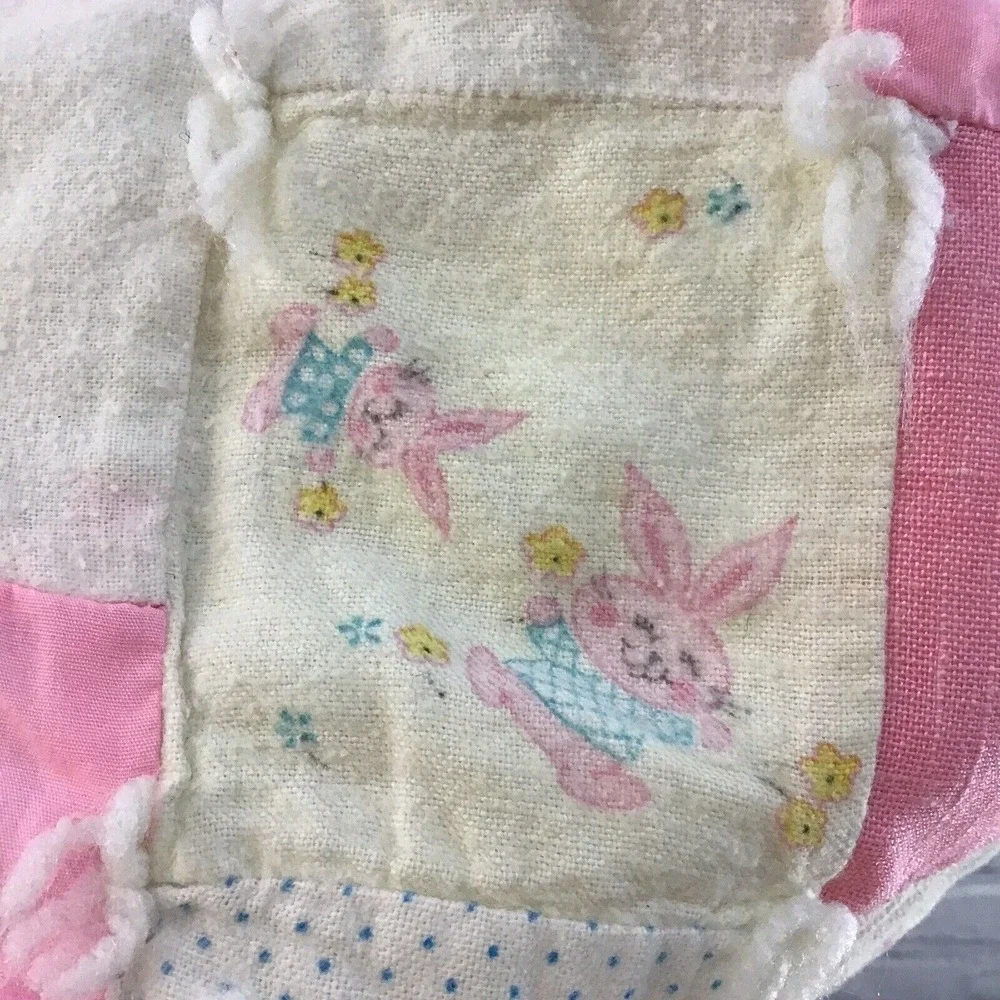 Vintage Baby Blanket Quilt‎ Throw Pink Bunnies Kittens 51
